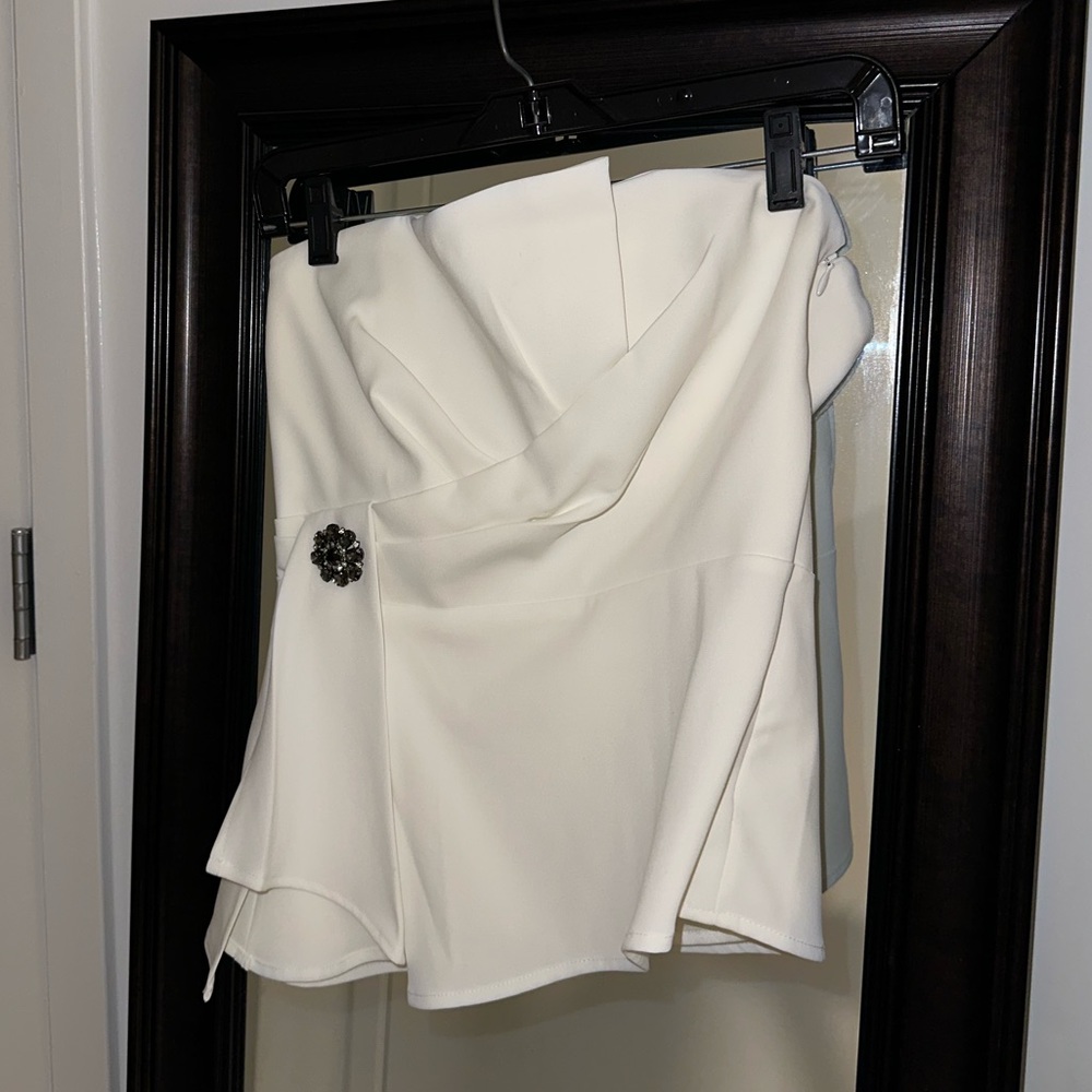 White House Black Market Asymmetrical Strapless White Top